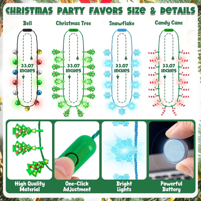 Traplace Store 24PCS Light up Christmas Necklace, 3 Modes Christmas Party Favors with LED Bulbs, Vibrant Festive Xmas Bell Trees Candy Canes Designs, Xmas Ugly Sweater Parties Decorative Holiday Gifts - Image 2